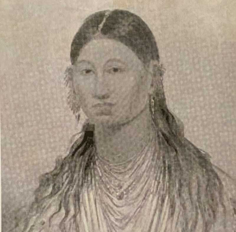 Marie Ioway Dorian (ca, 1786-1850) as she would have appeared during her long trek across the early American West.