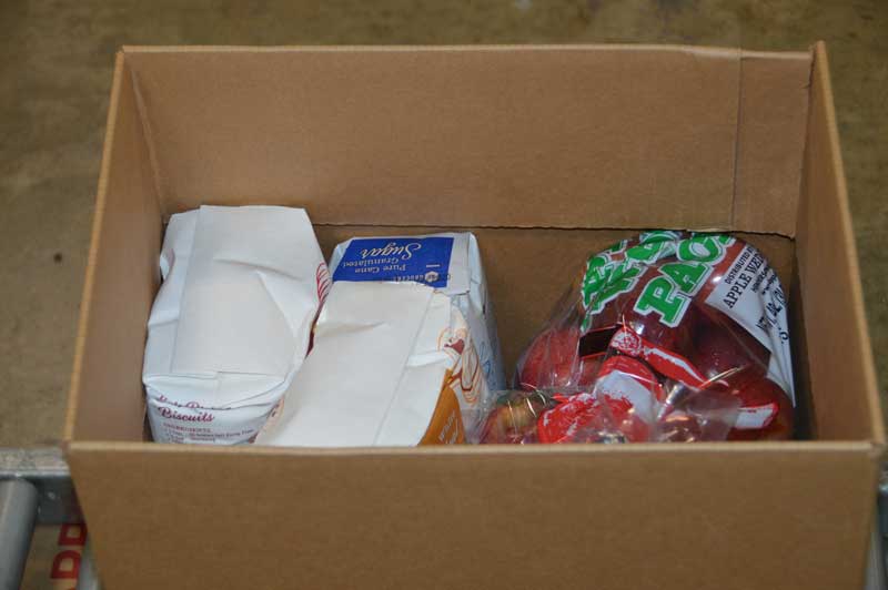 Goodfellows Food Box on the assembly line track when filled will hold 22 food items.