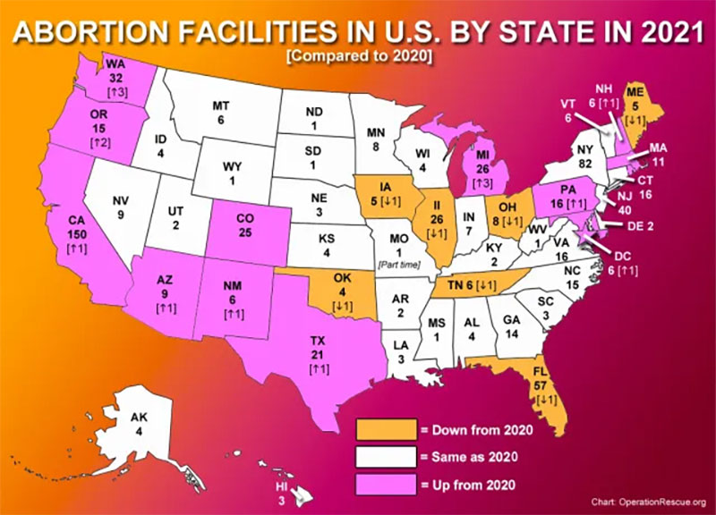 Abortion Facilities in US by State in 2021