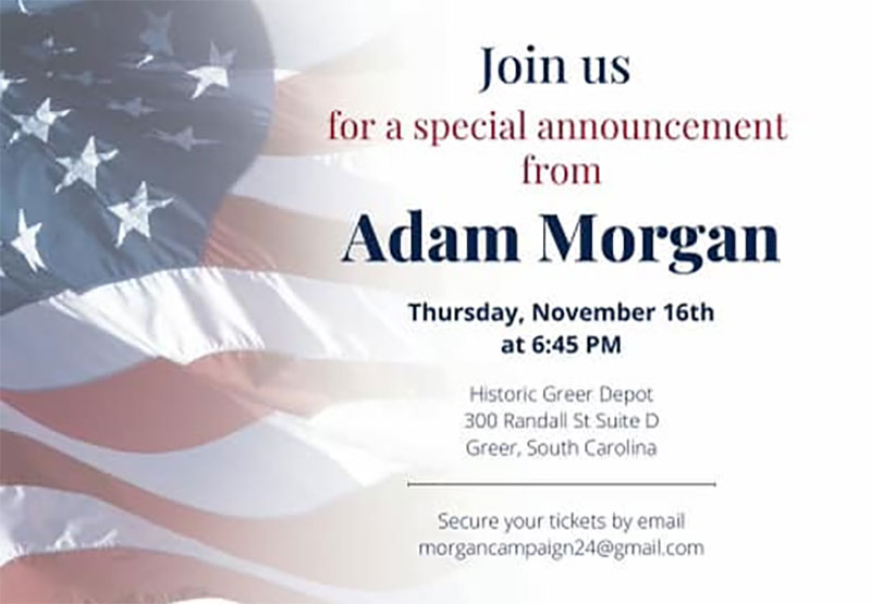 Adam Morgan Press Announcement in Greer
