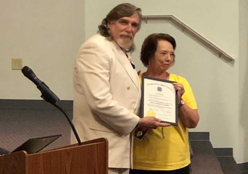 Gail Alexander received the Ladies Appreciation Medal from the SCV Commander-in-Chief Paul Gramling, Jr.