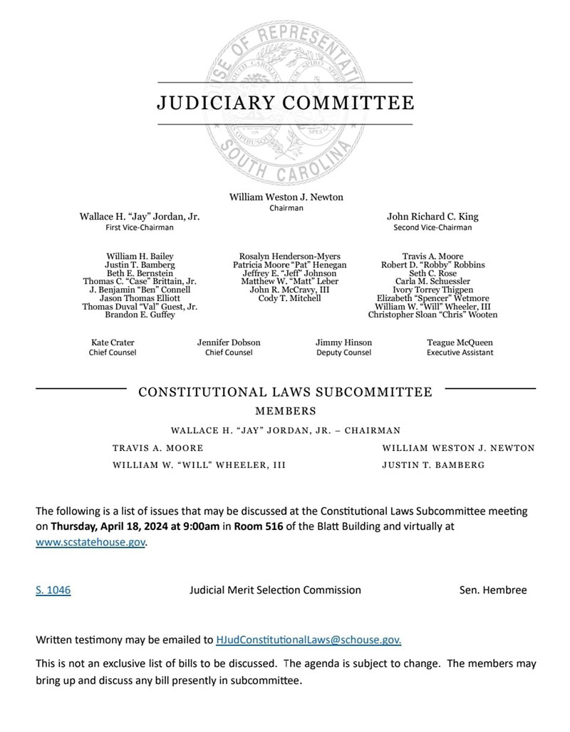 Judiciary Committee Judicial Merit Selection Commission