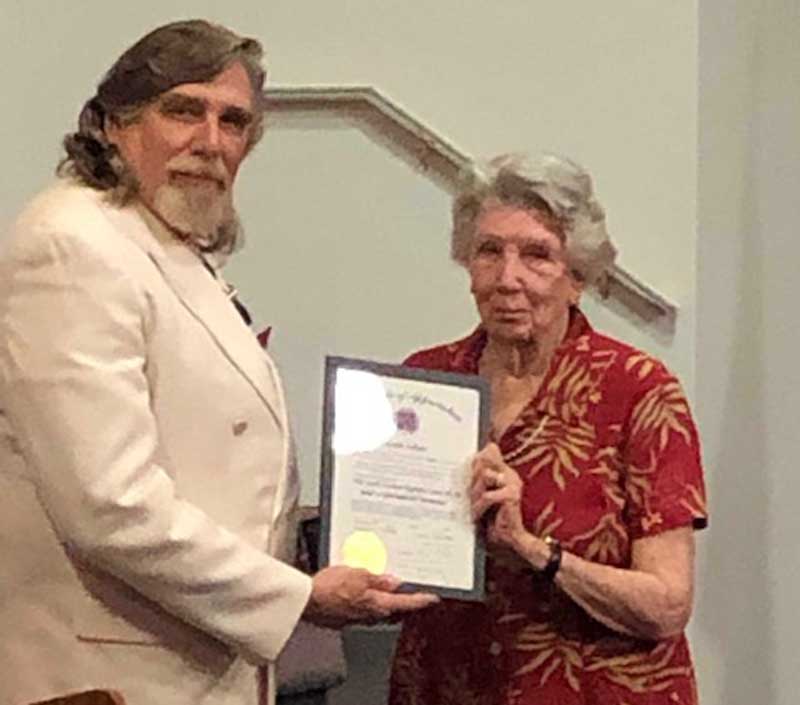 Lucille Sullivan received the Ladies Appreciation Medal from the SCV Commander-in-Chief Paul Gramling, Jr.