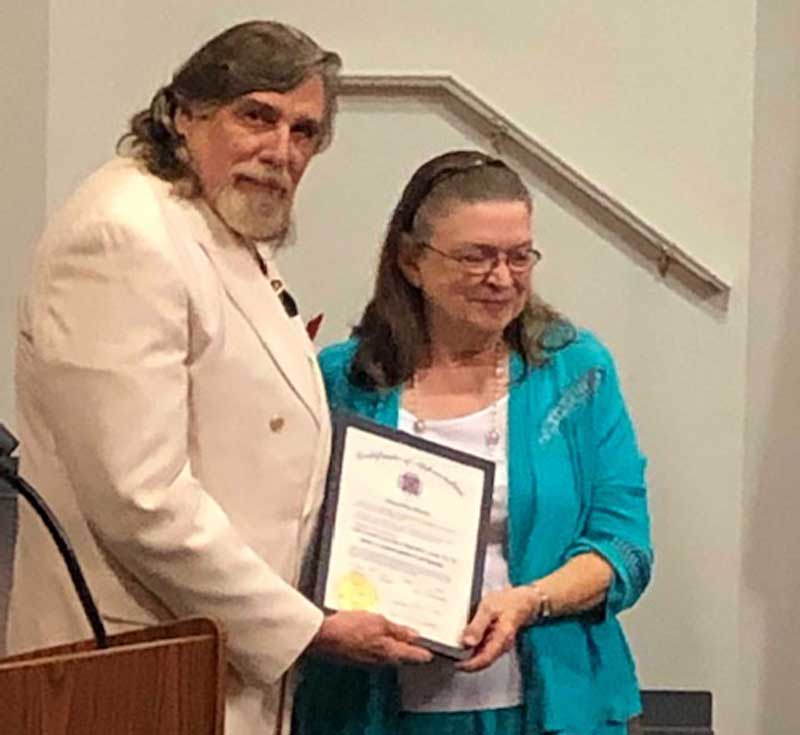 Mosie Marlar received the Ladies Appreciation Medal from the SCV Commander-in-Chief Paul Gramling, Jr.