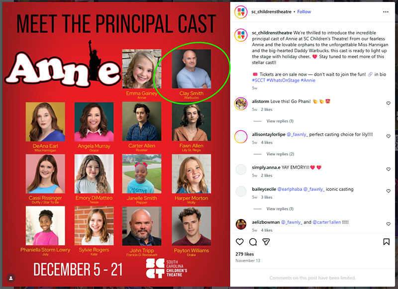 SC Childrens Theatre Annie Production Lead Cast Members