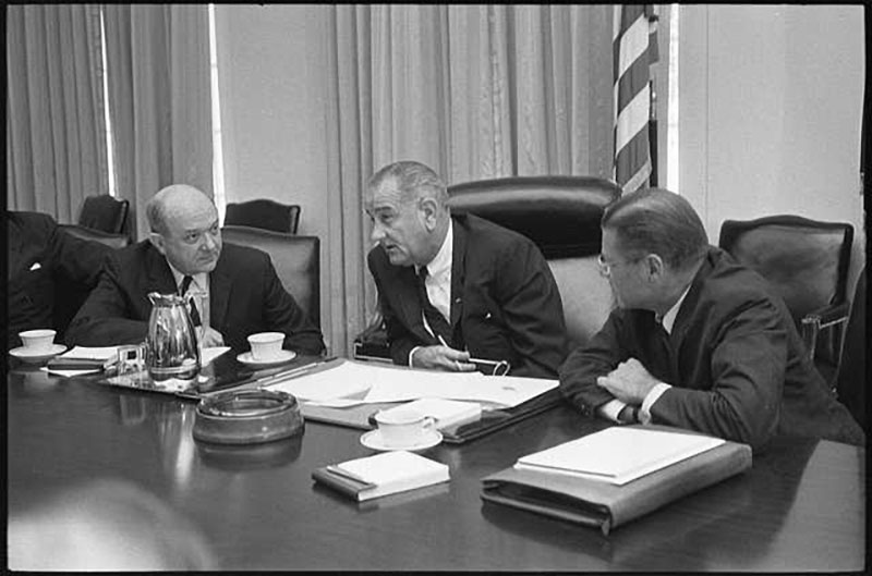 Sec of State Dean Rusk Pres Lyndon Johnson Def Sec Robert McNamara
