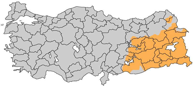 Turkiye Map showing Kurdish majority regions