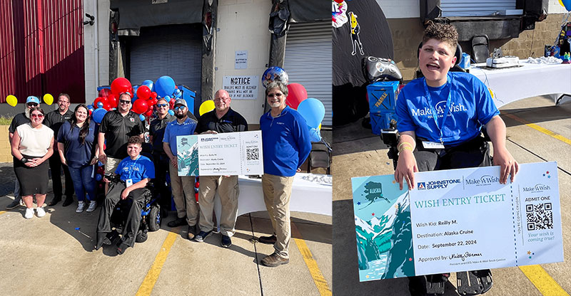 Wish kid Reilly with Johnstone Supply employees