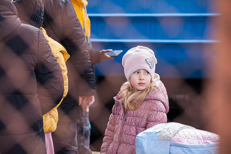 Young Ukrainian refugee at Polish border
