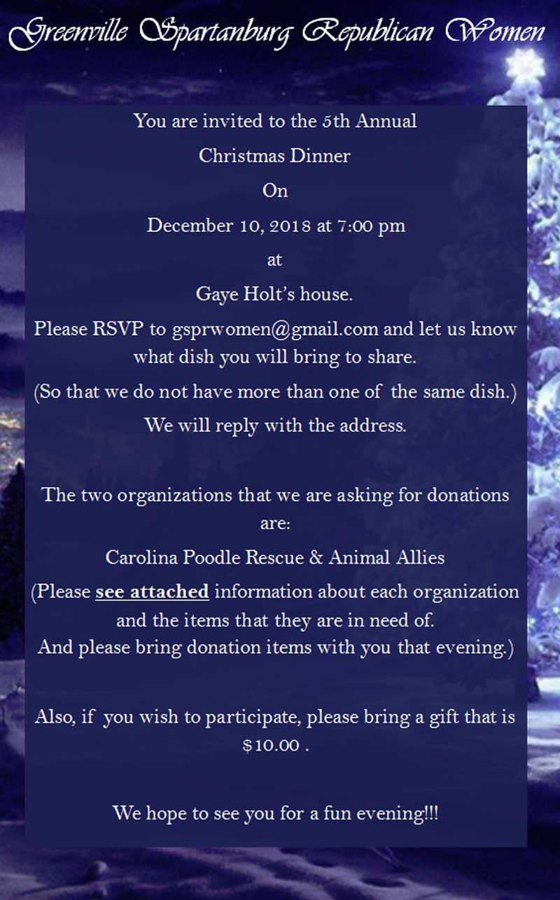 Greenville Spartanburg Republican Women Christmas Invite