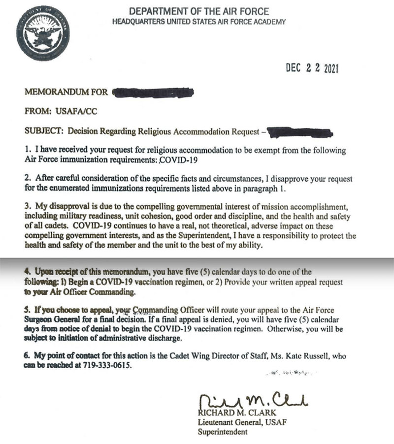 USAFA CC Letter firing