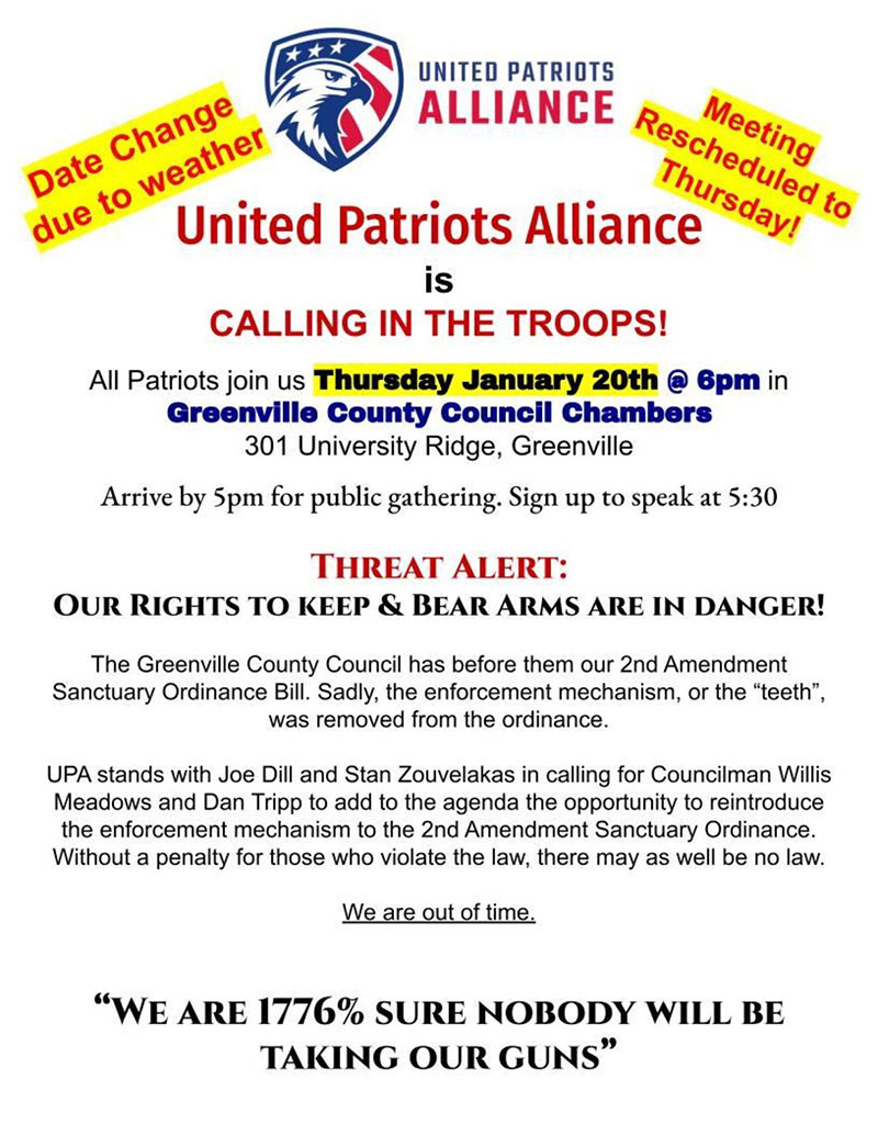 United Patriots Alliance Bear Arms Notice