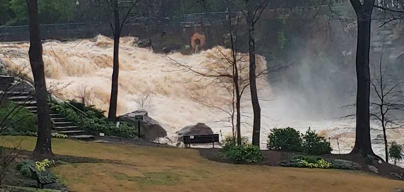 Greenville Reedy River Water Fall after heavy rains.