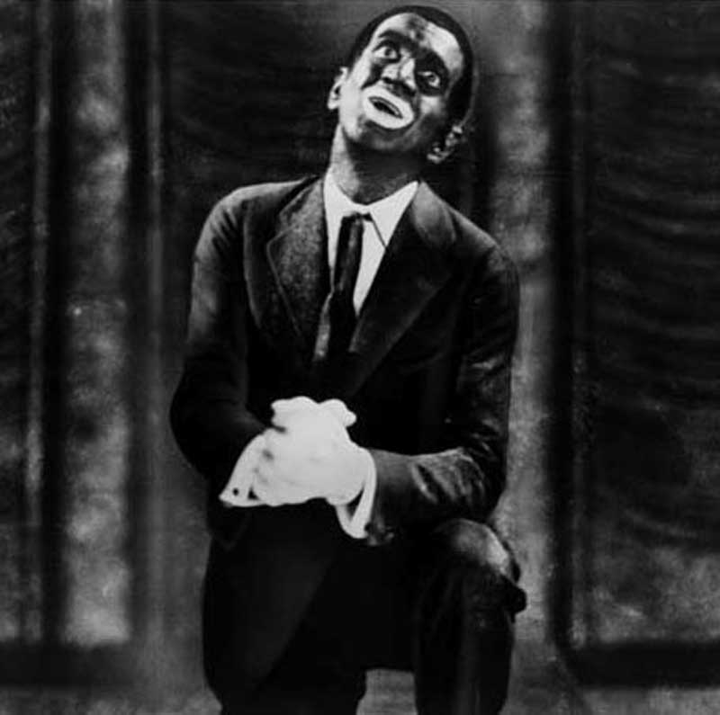 Al Jolson frequently used blackface as in this 1927 Jazz Singer photo. He introduced many black musical themes and styles to the American public as well as many black musicians. Two of his most famous songs are “Mammy” and “Swanee.”