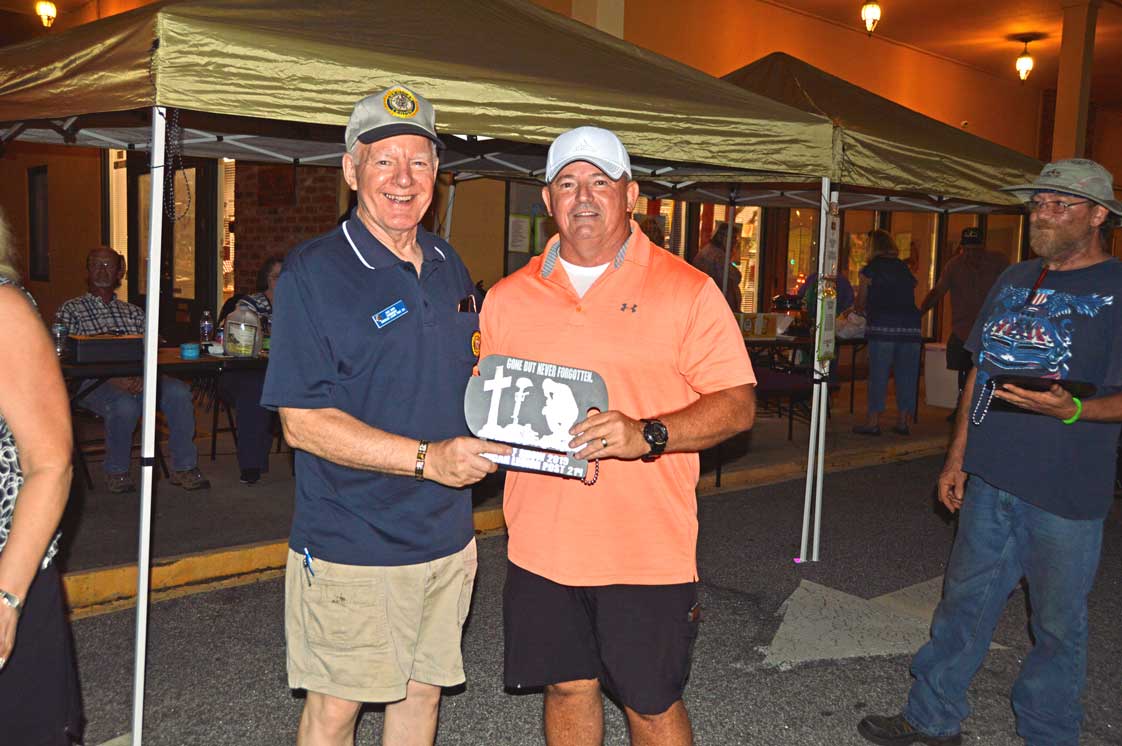 Post 214 Commander Jack Dorn presents Best of Show Trophy to Timothy James Scharf of Sumter, SC