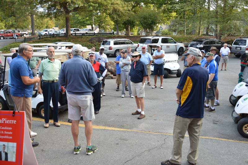 American Legion Major Rudolf Anderson, Jr. Post 214 held their annual Golf Tournament at Pebble Creek Country Club. Instructions are given to golfers before tournament.