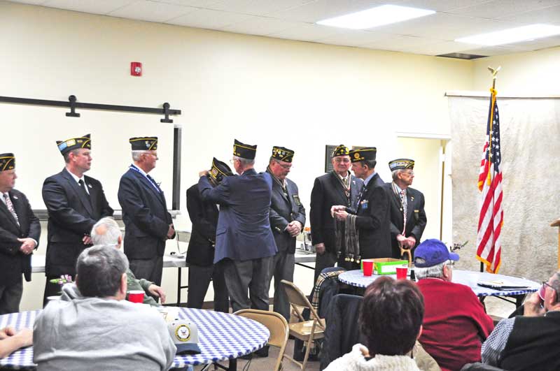 American Legion Color Guard members of Major Rudolf Anderson, Jr. Post 214 receives metals of Appreciation by Commander Clyde Rector and Adjutant Tony Dunn. Members from left to right: Wade Rhoney, Dale McCoy, Jim Nichols, Charlie Clifton, Bruce Bartlett, Pete Bellinger and Charlie Porter. Not pictured is Alan James and Don Whitehead. - Photo by Stuart McClure American Legion Color Guard members of Major Rudolf Anderson, Jr. Post 214 receives metals of Appreciation by Commander Clyde Rector and Adjutant Tony Dunn. Members from left to right: Wade Rhoney, Dale McCoy, Jim Nichols, Charlie Clifton, Bruce Bartlett, Pete Bellinger and Charlie Porter. Not pictured is Alan James and Don Whitehead. - Photo by Stuart McClure