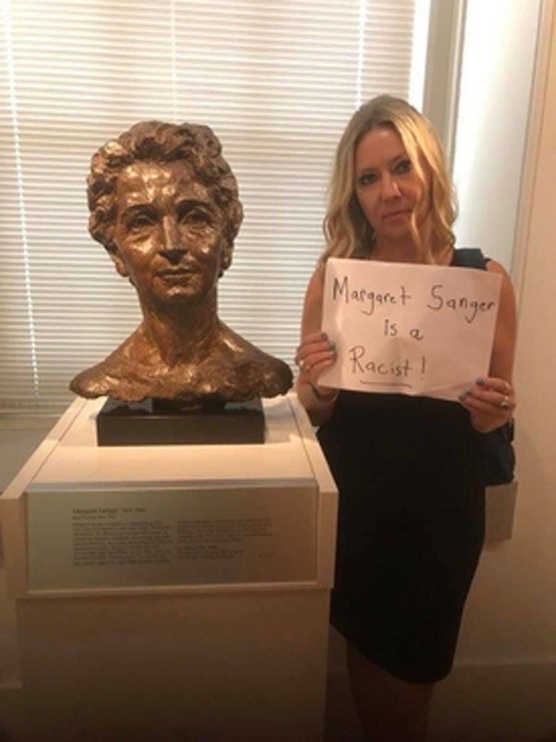 Brandi Swindell, Founder and CEO of Stanton Public Policy Center, protests the inclusion of a bust of Margaret Sanger at the National Portrait Gallery in Washington D.C. Brandi Swindell, Founder and CEO of Stanton Public Policy Center, protests the inclusion of a bust of Margaret Sanger at the National Portrait Gallery in Washington D.C.
