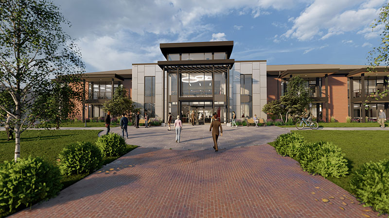 Renovation of NGU’s administration building will include a new “jewel box” entrance, creating a distinctive exterior at the pinnacle of the university’s hilltop campus in Tigerville.
