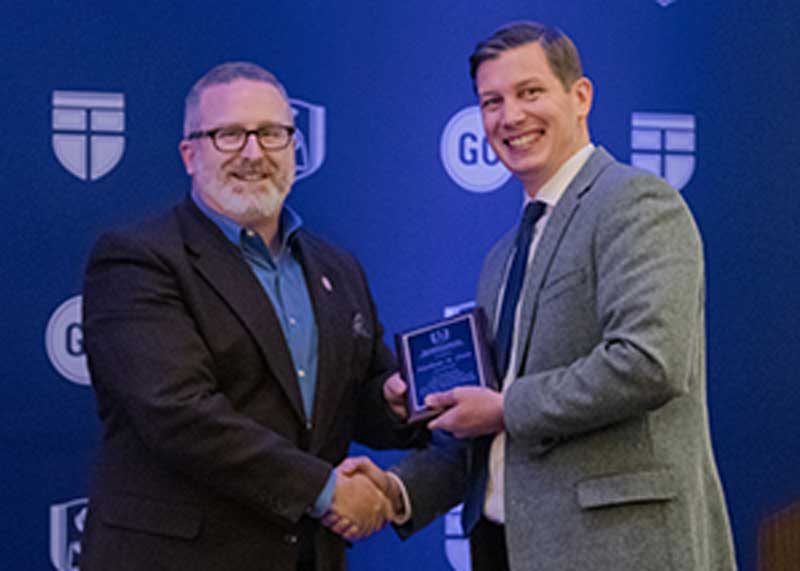 NGU Provost and Dean of the University Faculty Dr. Nathan A. Finn (left) named one of five evangelical scholars for 2018 by Southeastern Baptist Theological Seminary (SEBTS) at the annual Evangelical Society (ETS) meeting. NGU Provost and Dean of the University Faculty Dr. Nathan A. Finn (left) named one of five evangelical scholars for 2018 by Southeastern Baptist Theological Seminary (SEBTS) at the annual Evangelical Society (ETS) meeting.