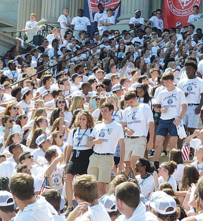 Palmetto Boys and Girls State citizens, who were duly elected to the SC State Senate, walk down the State Capitol steps. Palmetto Boys and Girls State citizens, who were duly elected to the SC State Senate, walk down the State Capitol steps.