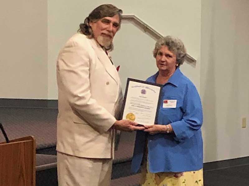 Salley Wheeler received the Ladies Appreciation Medal from the SCV Commander-in-Chief Paul Gramling, Jr.