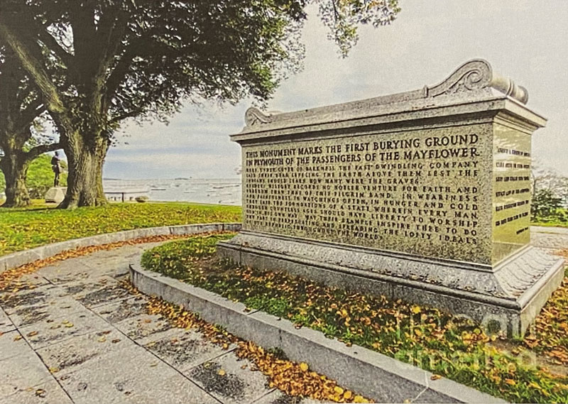 The Pilgrim Sarcophagus On Cole's Hill, Plymouth, Massachuttes. Actually an ossuary containing the bones of some of the Pilgrims who died during the harsh winter of 1620-21.