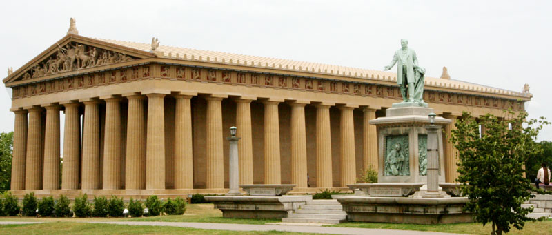 Parthenon in Nashville, Tennessee glorifies ancient Greece and replicates original in Athens, Greece. 